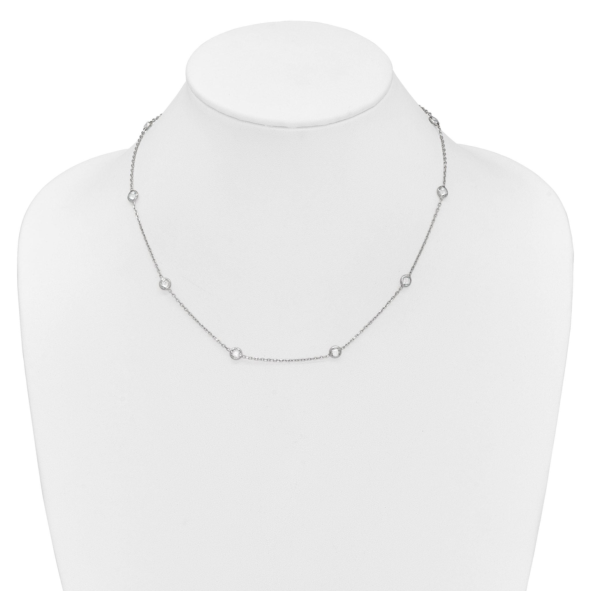 Sterling Silver Rhodium-plated 9-Station CZ Polished Necklace