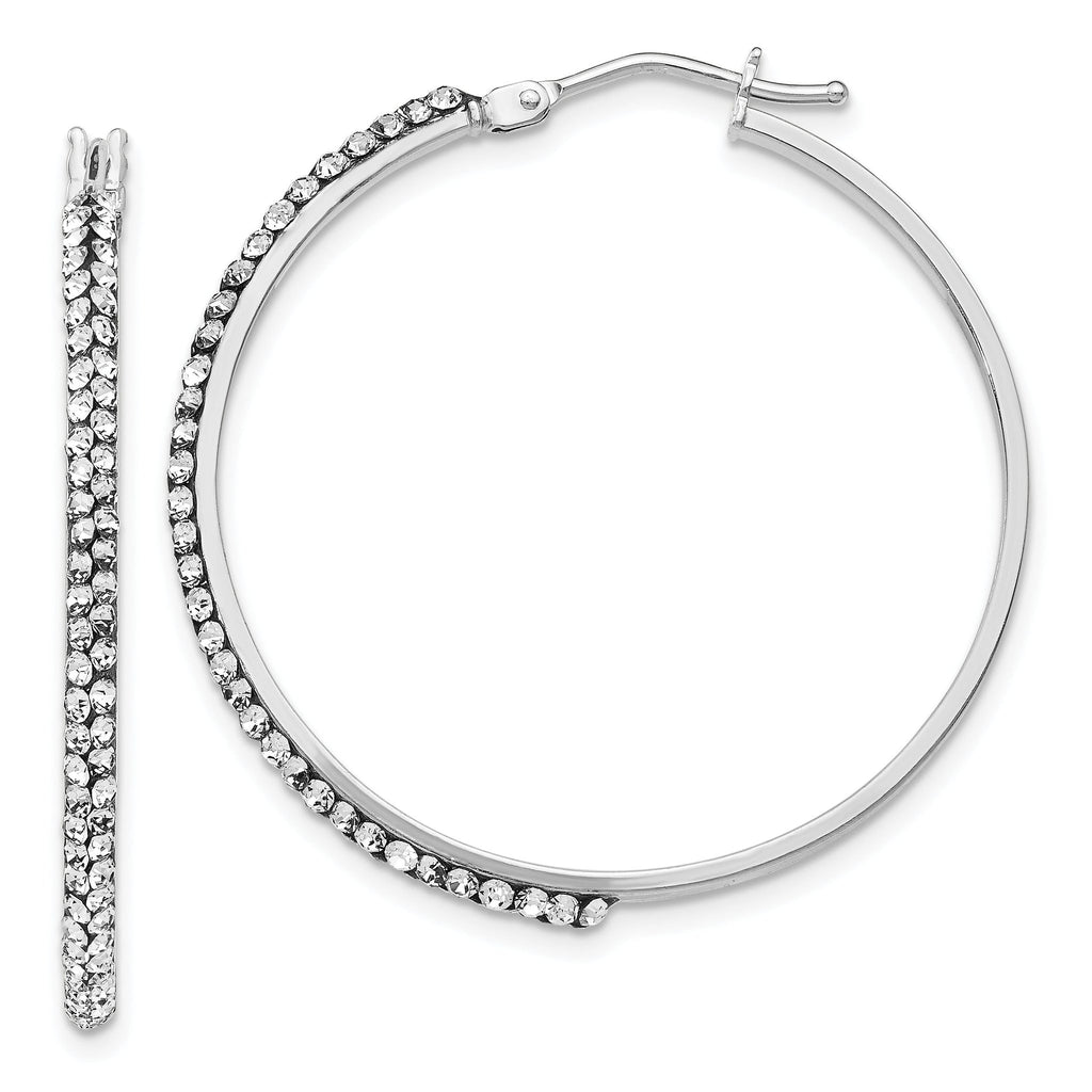 14K White Gold Crystal Hoop Earrings with Polished Rhodium Finish