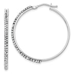 14K White Gold Crystal Hoop Earrings with Polished Rhodium Finish