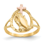 14K Two-tone Diamond Cut Praying Hands Cross Ring