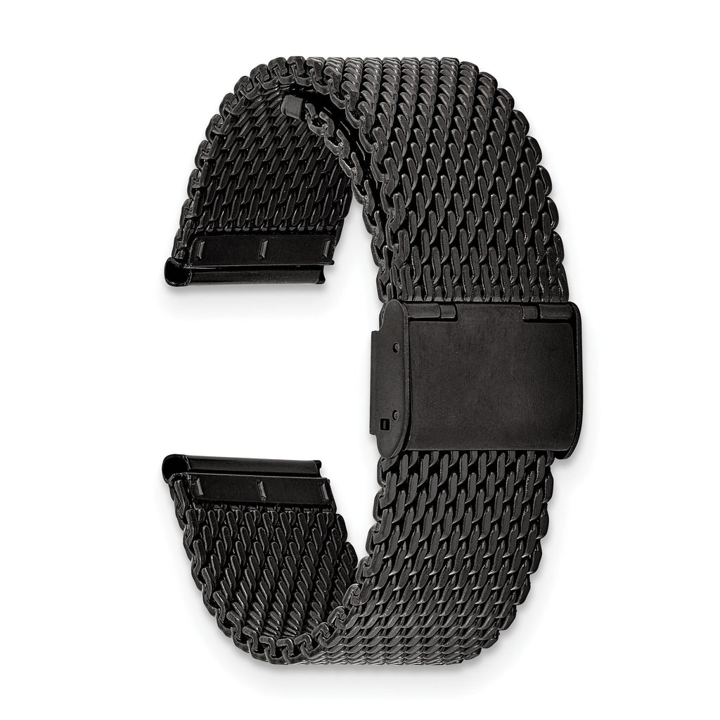 Matte Black Mesh Watch Strap in PVD-Plated Stainless Steel, 18mm