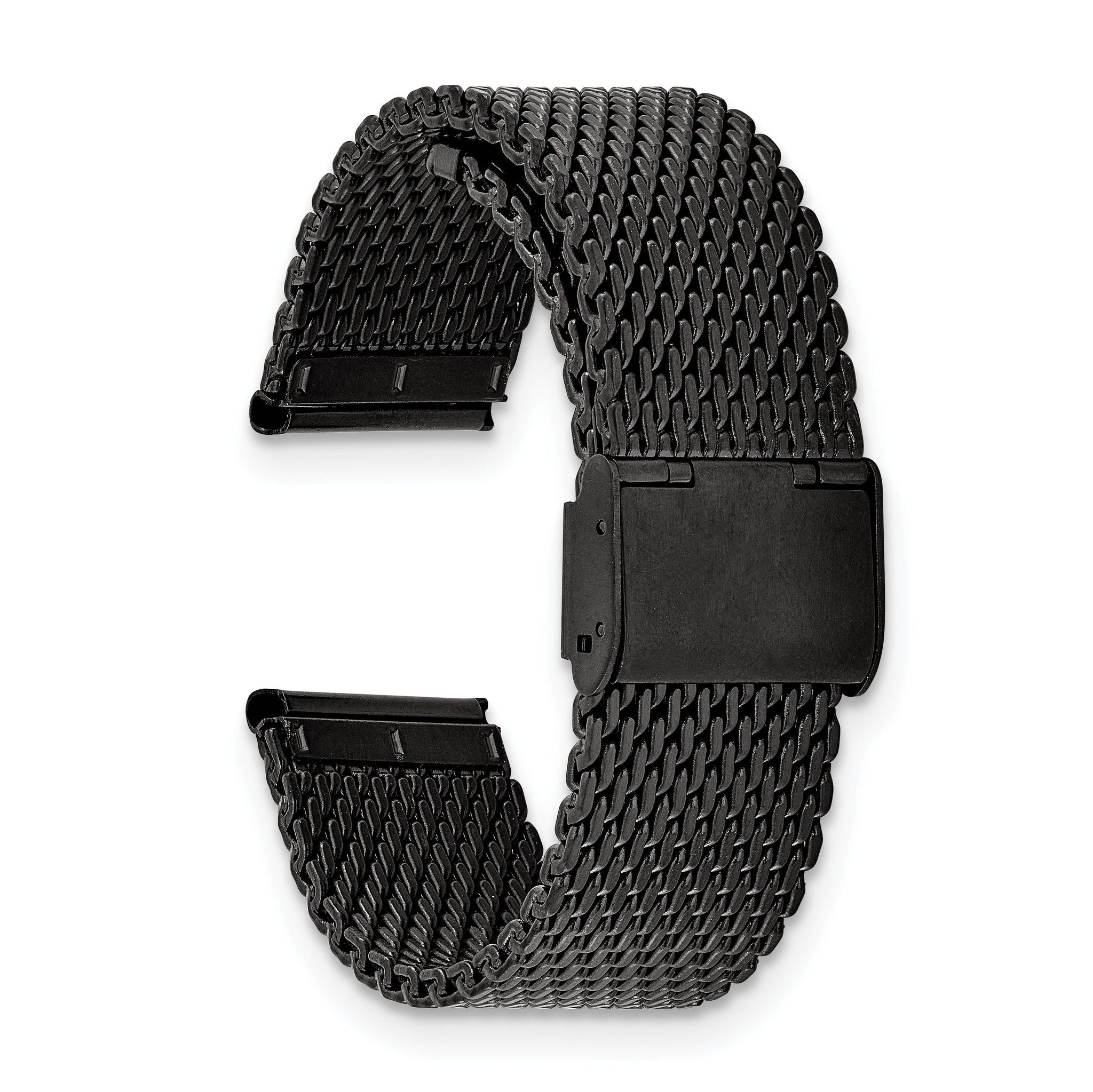 Matte Black Mesh Watch Strap in PVD-Plated Stainless Steel, 18mm