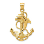 14K Gold Dolphin on Anchor Charm for Men Solid Cast Design
