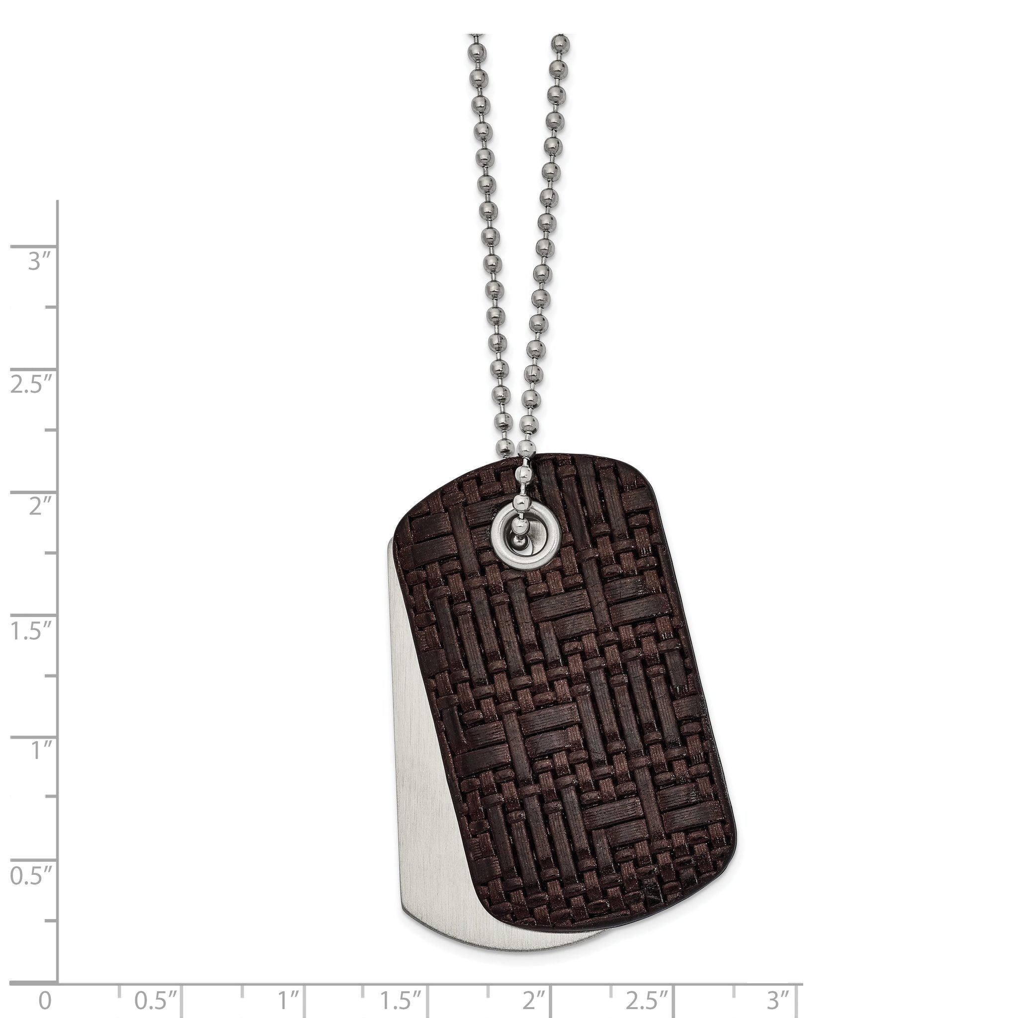 Chisel Stainless Steel Brushed Brown Woven Leather 2 Piece Dog Tags on a 22 inch Ball Chain Necklace Secondary image