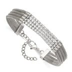 Stainless Steel Polished with Cubic Zirconia Mesh Multi Strand Bracelet with Extension for Women