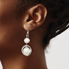 Sterling Silver Polished & Textured White 8-9mm Freshwater Cultured Pearl & 11-12mm Shell Pearl Dangle Earrings