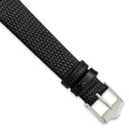Flat Black Lizard-Grain Leather Watch Band in Silver-Tone, 14mm