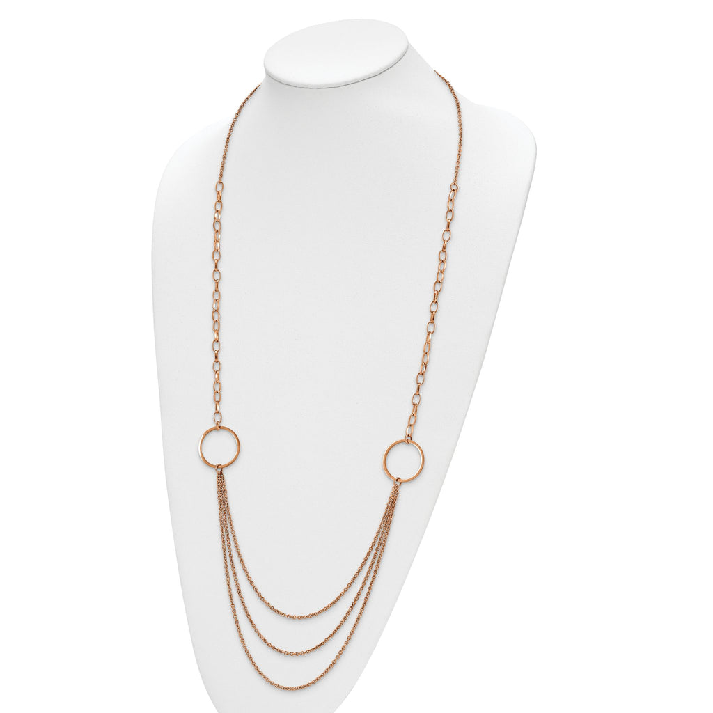 Chisel Stainless Steel Polished Rose IP-plated Multi Chain 35.5 inch Necklace