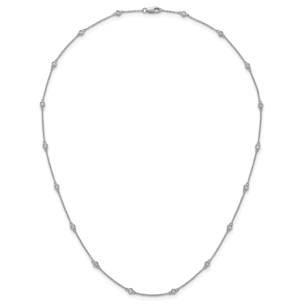 14k White Gold Complete 1/4 carat Bezel-set Diamond and Cable Chain 16-Station 16 inch Necklace