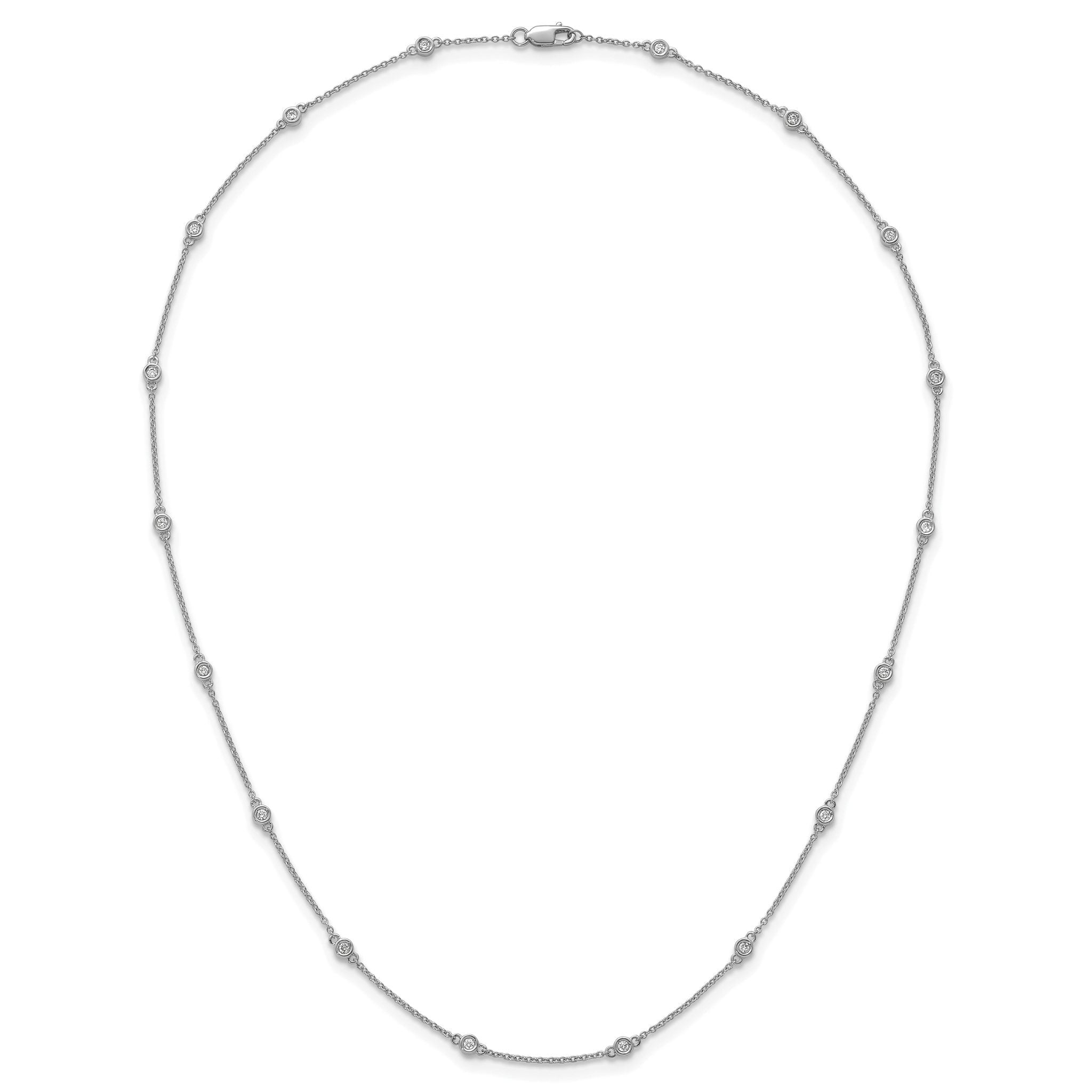 14k White Gold Complete 1/4 carat Bezel-set Diamond and Cable Chain 16-Station 16 inch Necklace