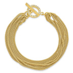 Sterling Silver Gold-tone Multi-strand Cubic Zirconia Toggle Bracelet