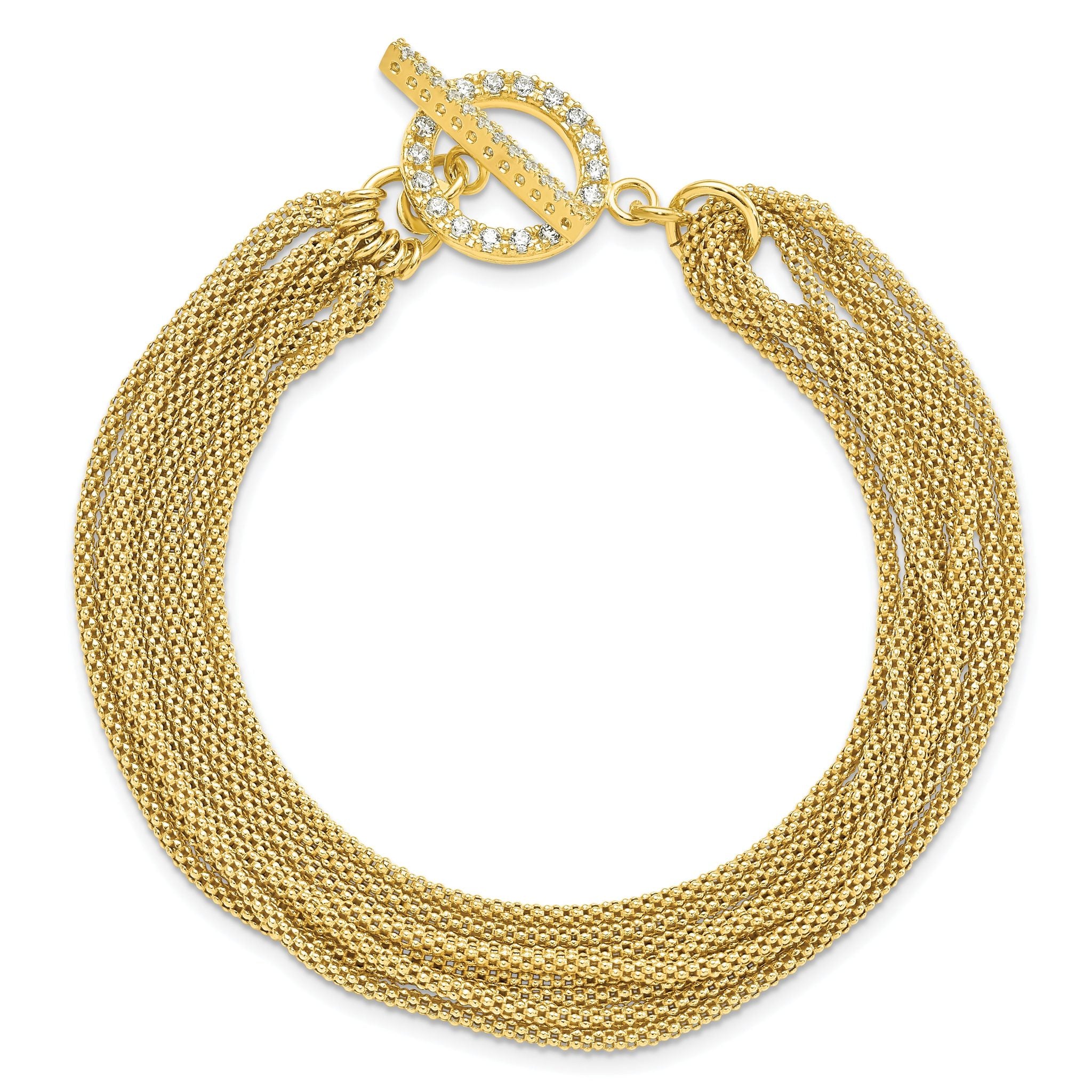 Sterling Silver Gold-tone Multi-strand Cubic Zirconia Toggle Bracelet