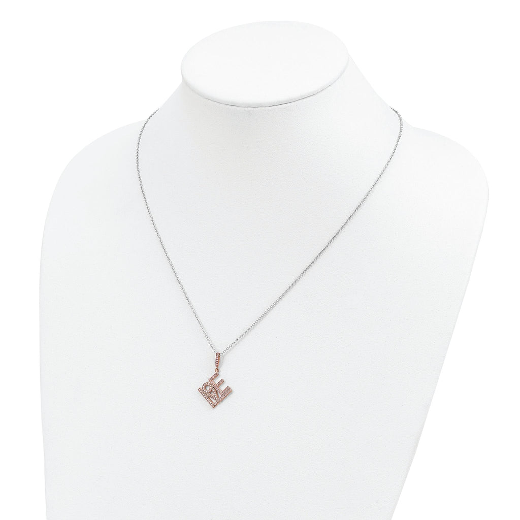 Sophia Jewelers Rose Gold-Plated Sterling Silver Love Necklace with CZ Stones