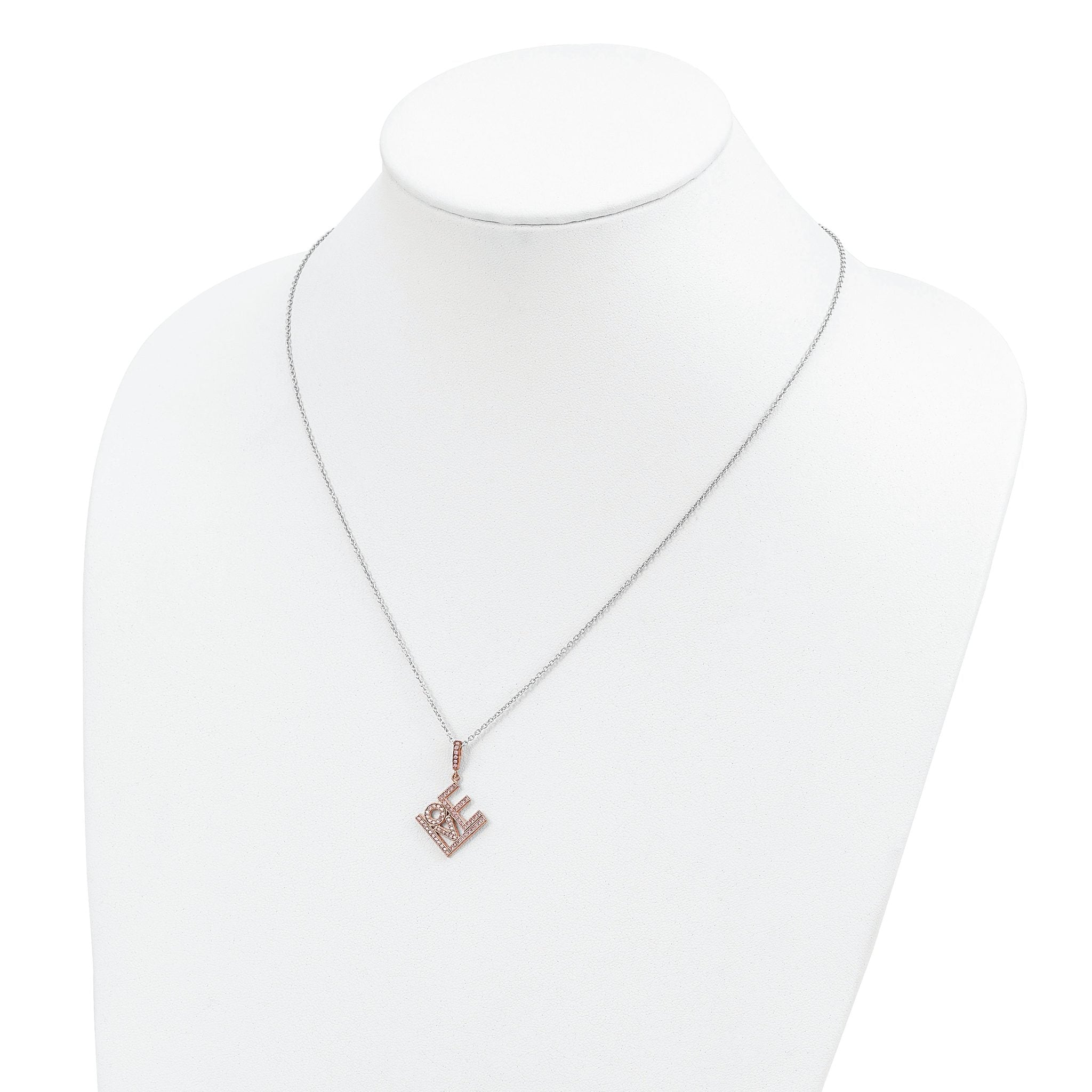 Sophia Jewelers Rose Gold-Plated Sterling Silver Love Necklace with CZ Stones