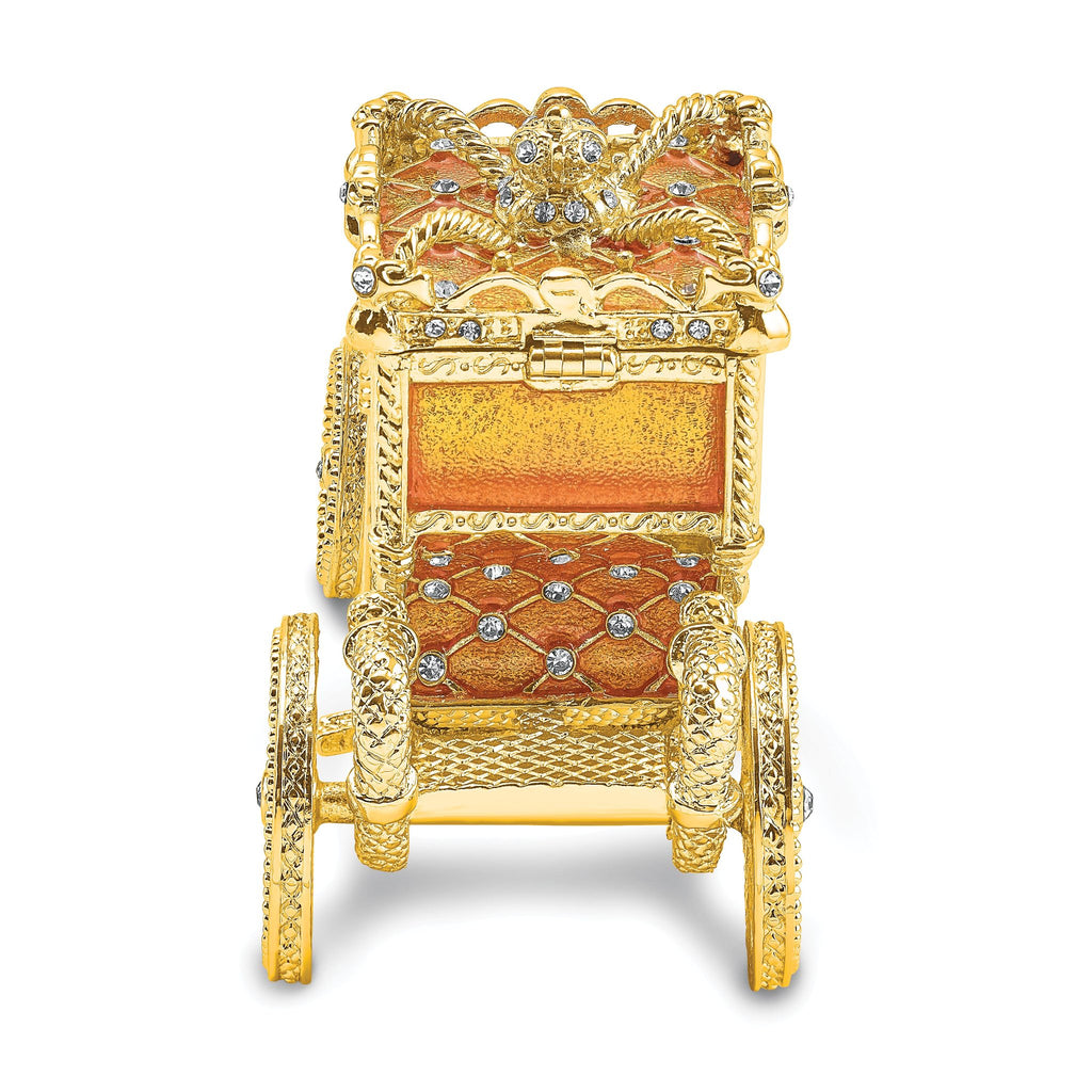 Luxury Giftware by Jere Pewter Bejeweled Crystals Gold-tone Enameled IMPERIAL Golden Carriage With Ring Pad Trinket Box with Matching 18 Inch Necklace