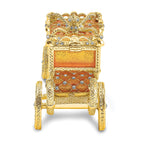 Luxury Giftware by Jere Pewter Bejeweled Crystals Gold-tone Enameled IMPERIAL Golden Carriage With Ring Pad Trinket Box with Matching 18 Inch Necklace