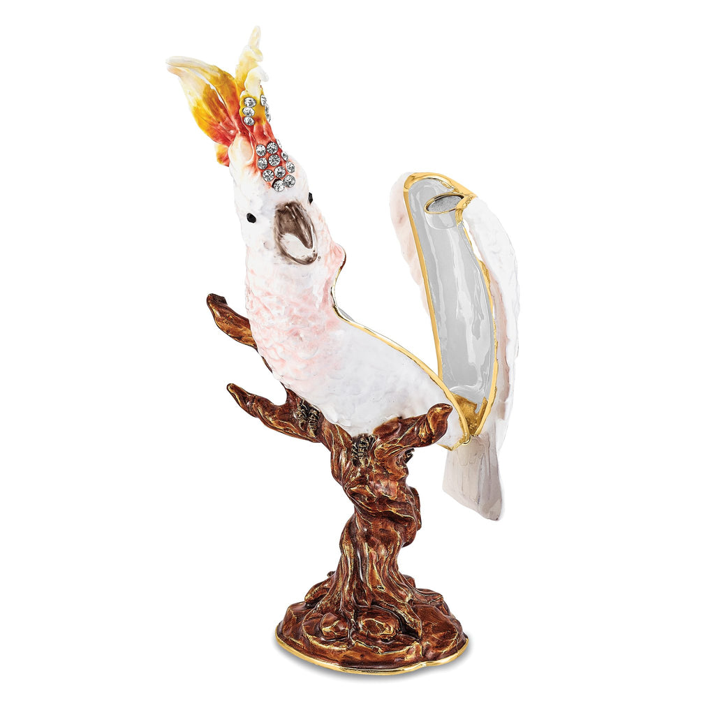 Luxury Giftware by Jere Pewter Bejeweled Crystals Gold-tone Enameled CARMEN Cockatoo Trinket Box with Matching 18 Inch Necklace