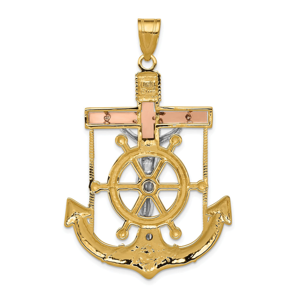 14K Tri-Color Gold Mariner's Cross Pendant with Diamond-Cut Texture