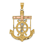 14K Tri-Color Gold Mariner's Cross Pendant with Diamond-Cut Texture