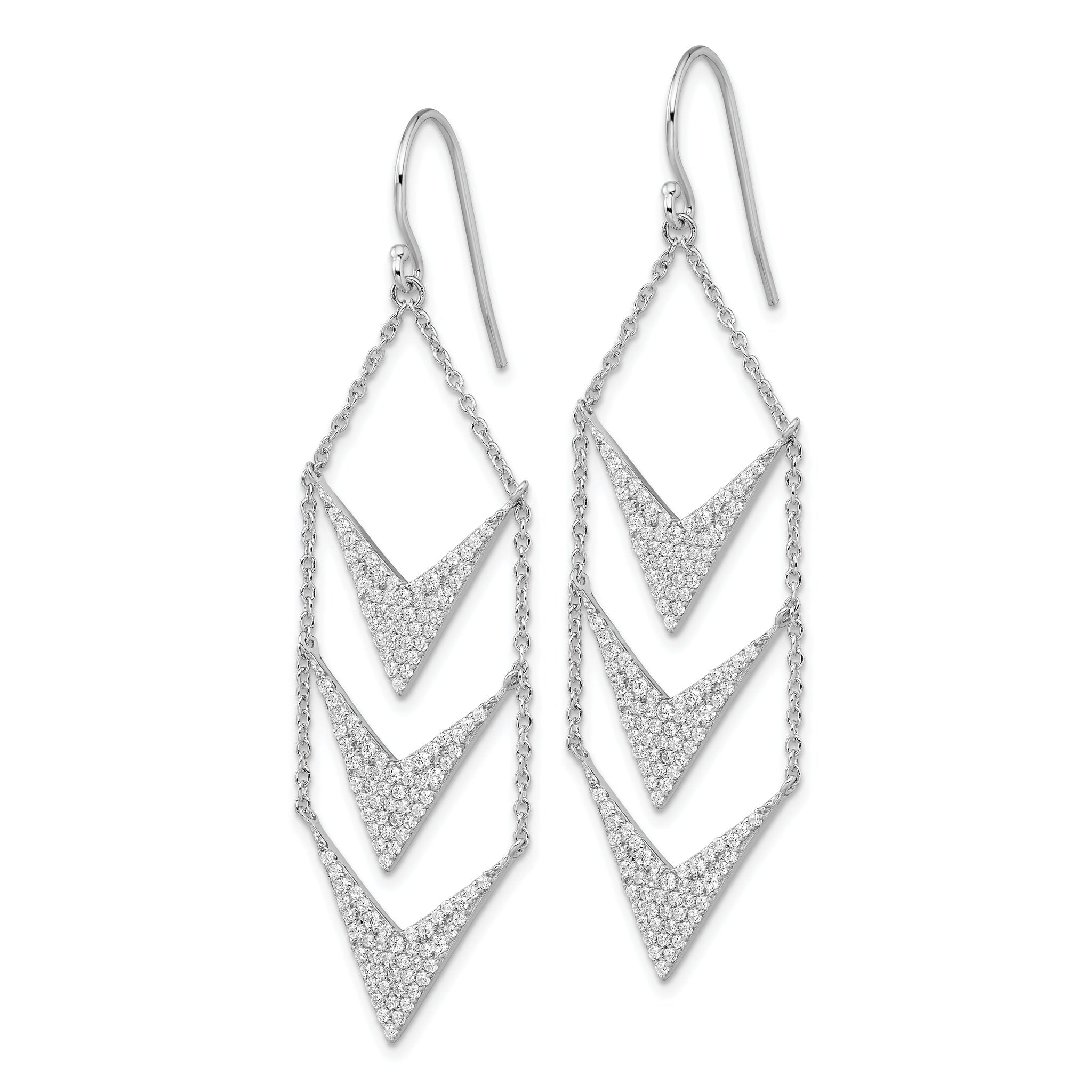 Sterling Silver Rhodium-plated CZ Fancy Dangle Shepherd Hook Earrings Secondary image