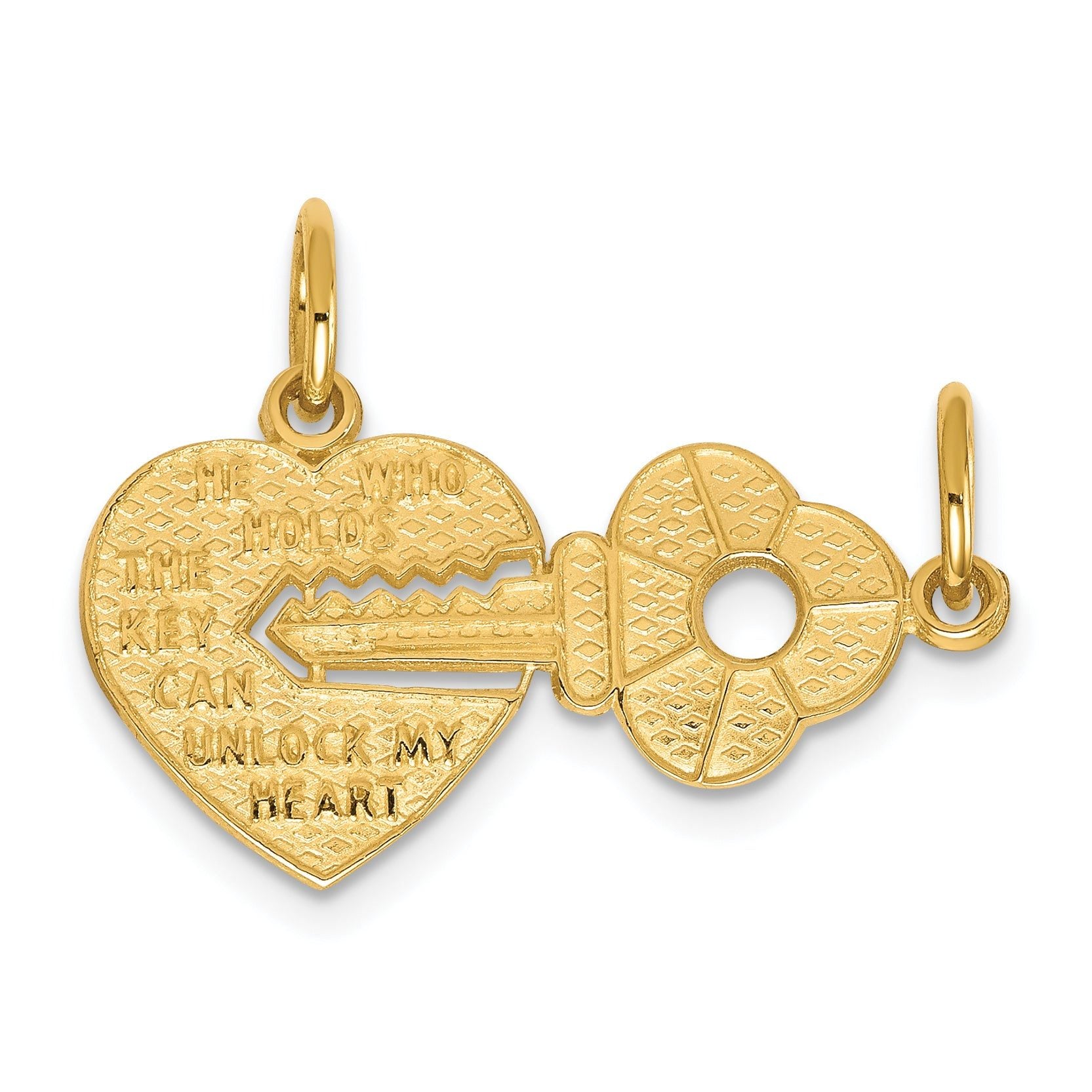 10K Yellow Gold Heart and Key Break-Apart Charm with Polished Finish