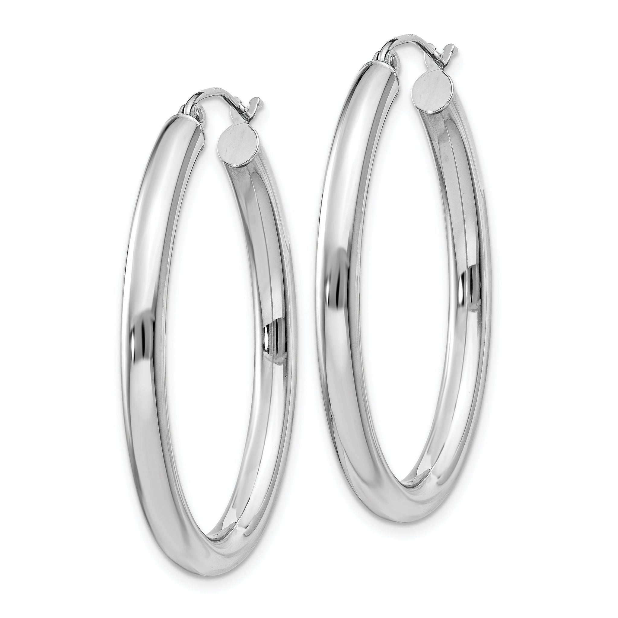 14k White Gold Polished 3.5mm Oval Tube Hoop Earrings Secondary image