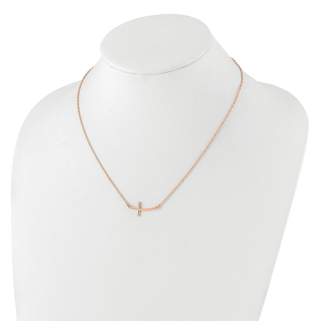 Sterling Silver RG-plated Large Sideways Curved Cross Necklace