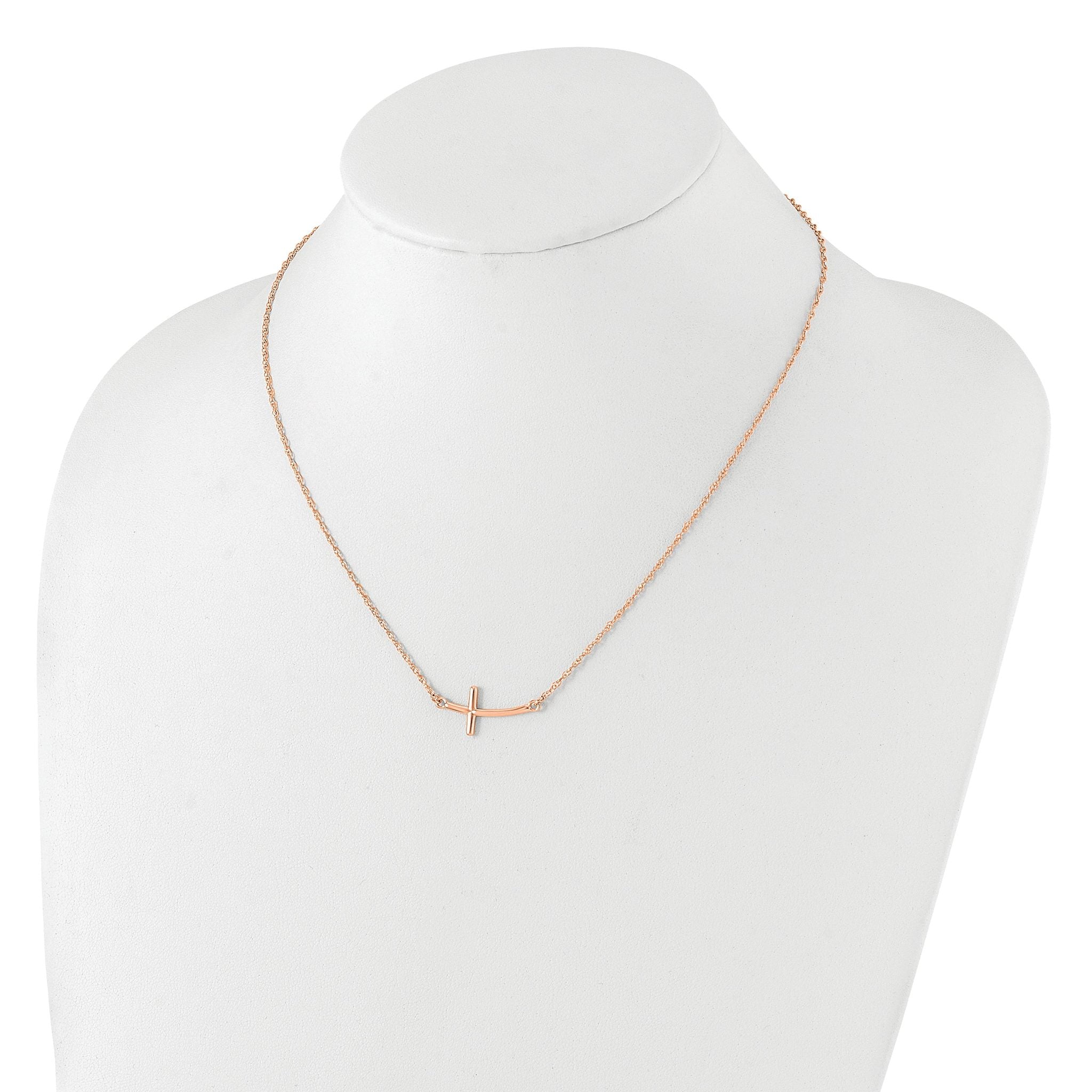 Sterling Silver RG-plated Large Sideways Curved Cross Necklace