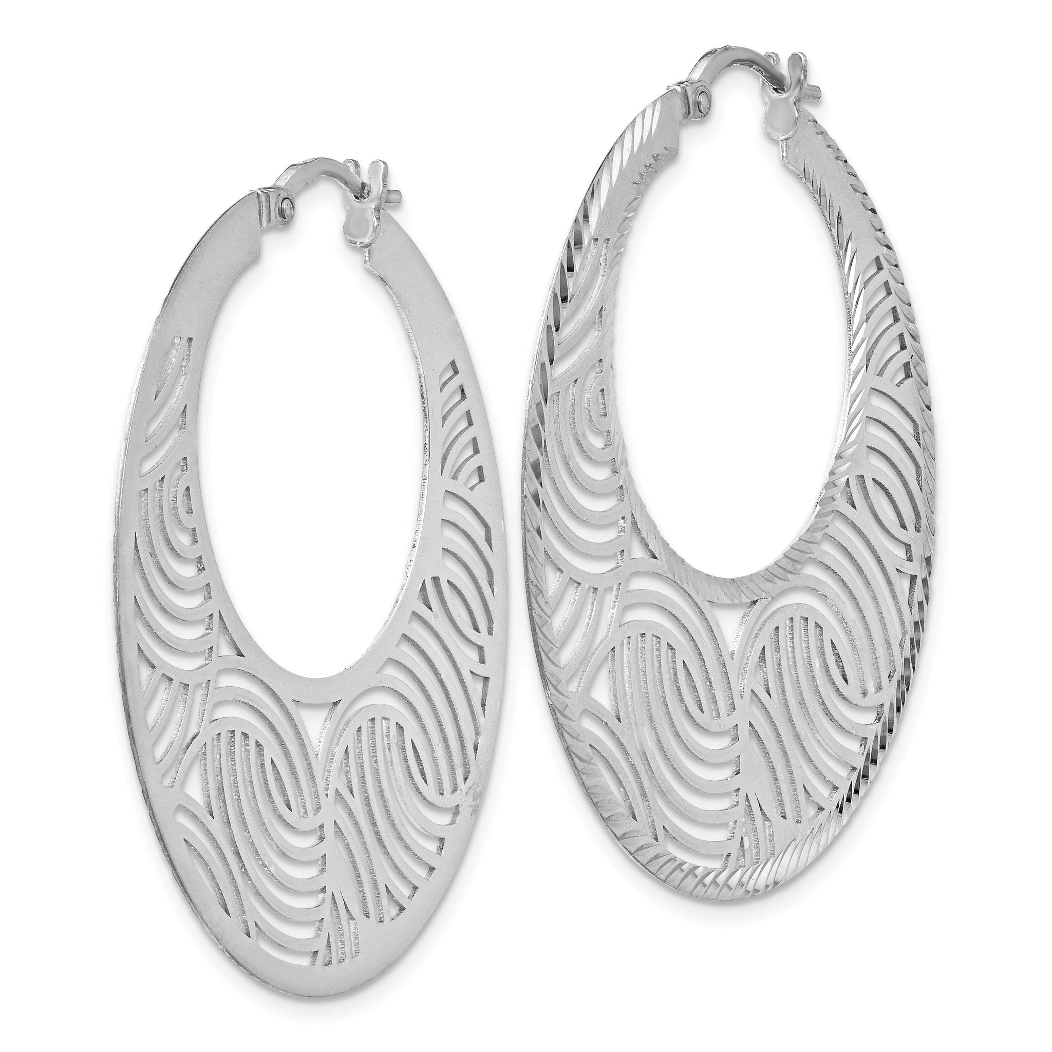 Sterling Silver 925 Hoop Earrings with Rhodium Polish and Diamond Cut Design Secondary image