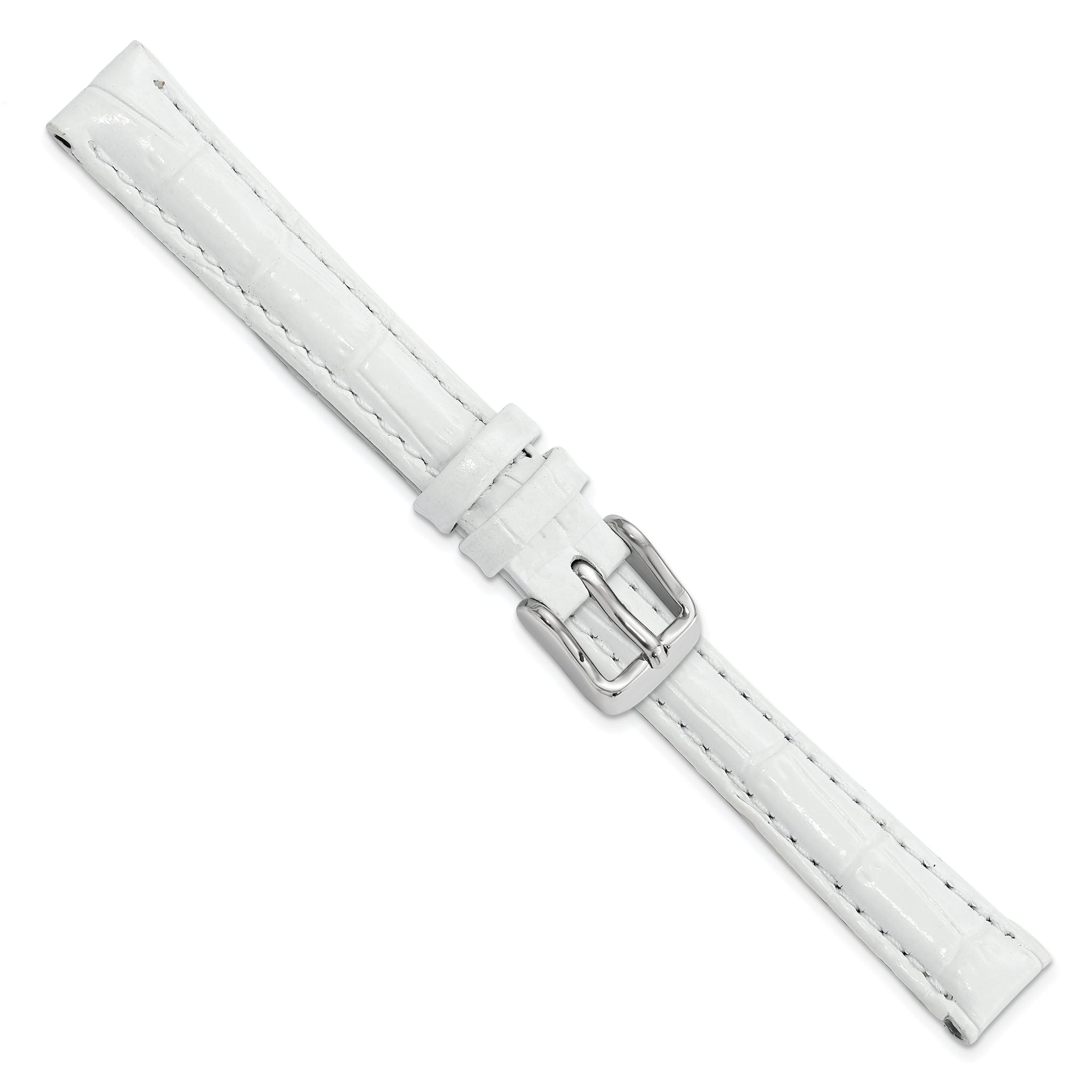 Crocodile-Grain Leather Watch Band in White, 16mm