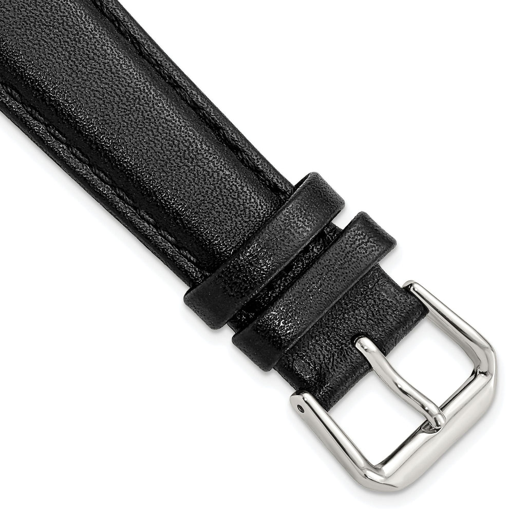 Short Black Smooth Leather Watch Band with Silver-Tone Buckle, 14mm