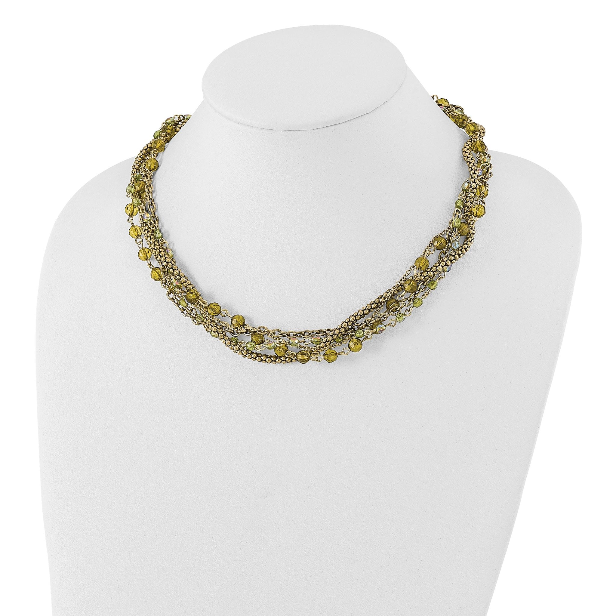1928 Jewelry Brass-tone Five Strand Faceted Green Acrylic Beads Adjustable 16 inch Twisted Necklace with 3 inch extension Secondary image