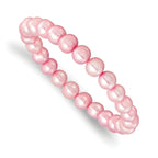 Sterling Silver Rhodium-plated 7-8mm Pink Near-Round Freshwater Cultured Pearl 18 inch Necklace, Stretch Bracelet and Button Post Earrings Set