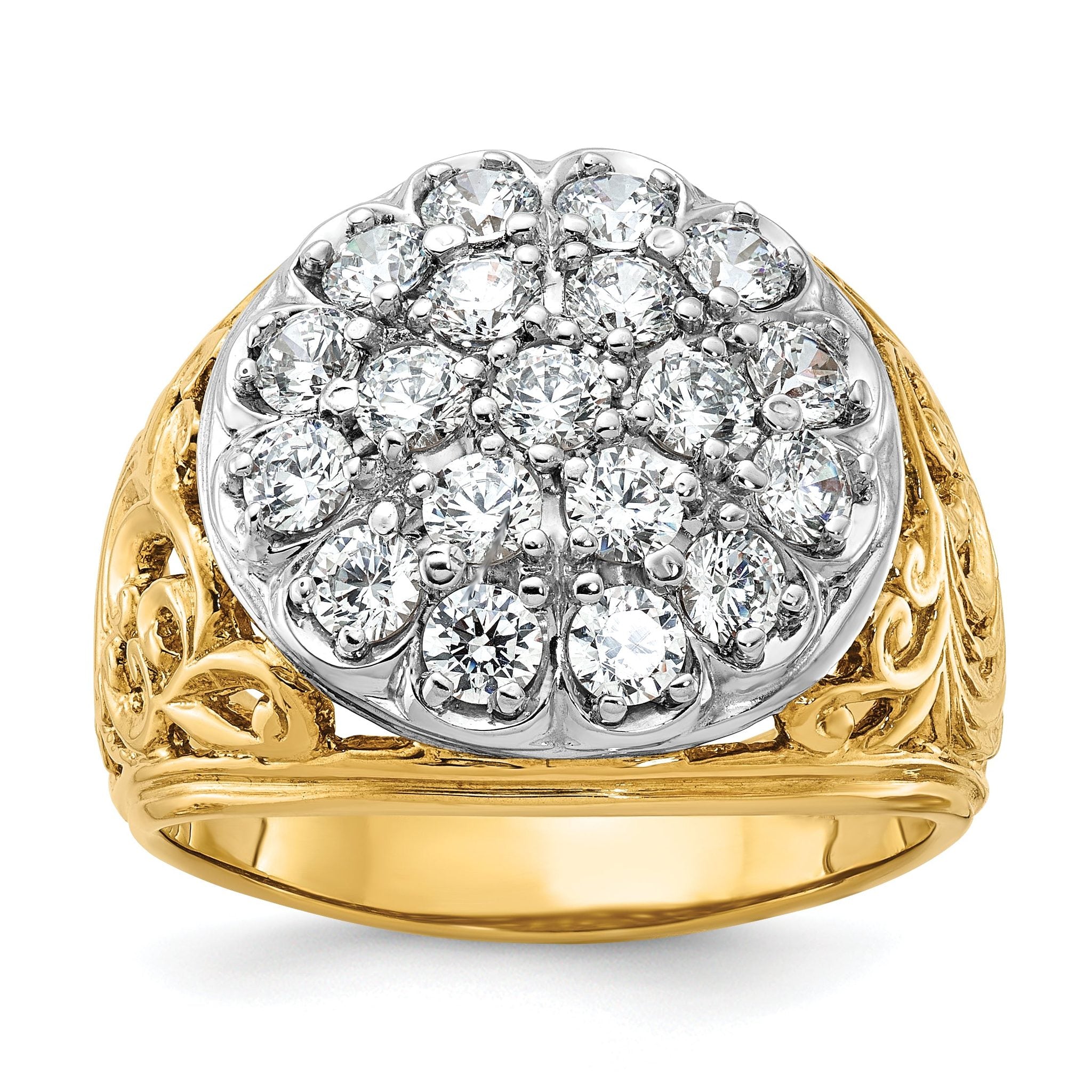 14k Two-tone Mens 3 carat Kentucky Cluster Ring Mounting, Mounting Only