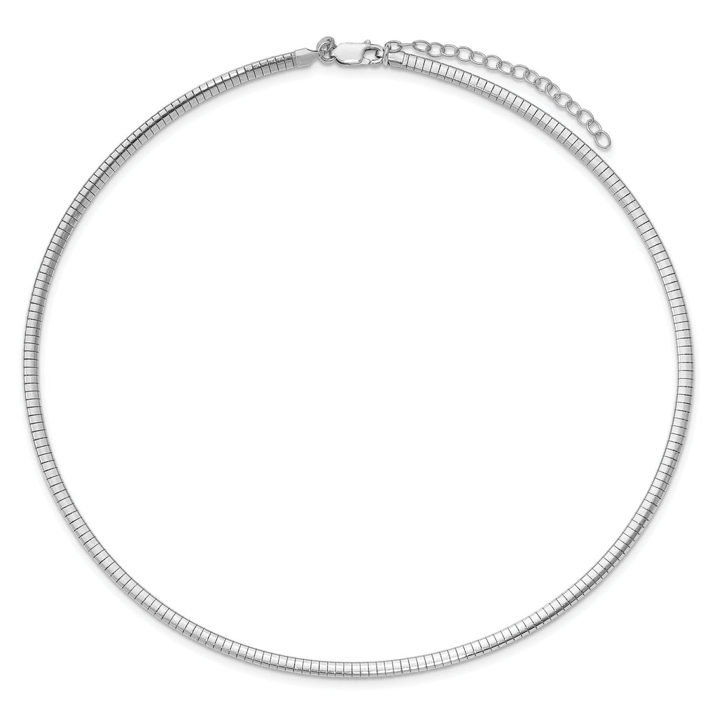 Sterling Silver Rhodium-plated 3.25mm With 2in. Ext Cubetto Chain