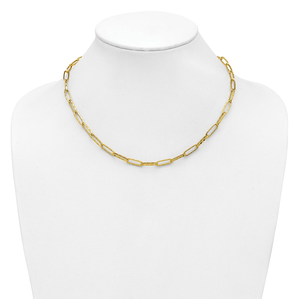 14K Polished and Dimond-cut Paperclip Link Necklace