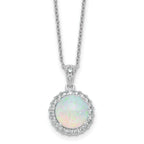 Cheryl M Sterling Silver Rhodium-plated Polished Lab Created Opal and CZ Halo Circle 16 Inch with 2 Inch Extension Necklace