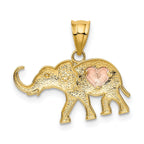 14K Two-Tone Gold Elephant Charm with Heart Elegant, Casted Design