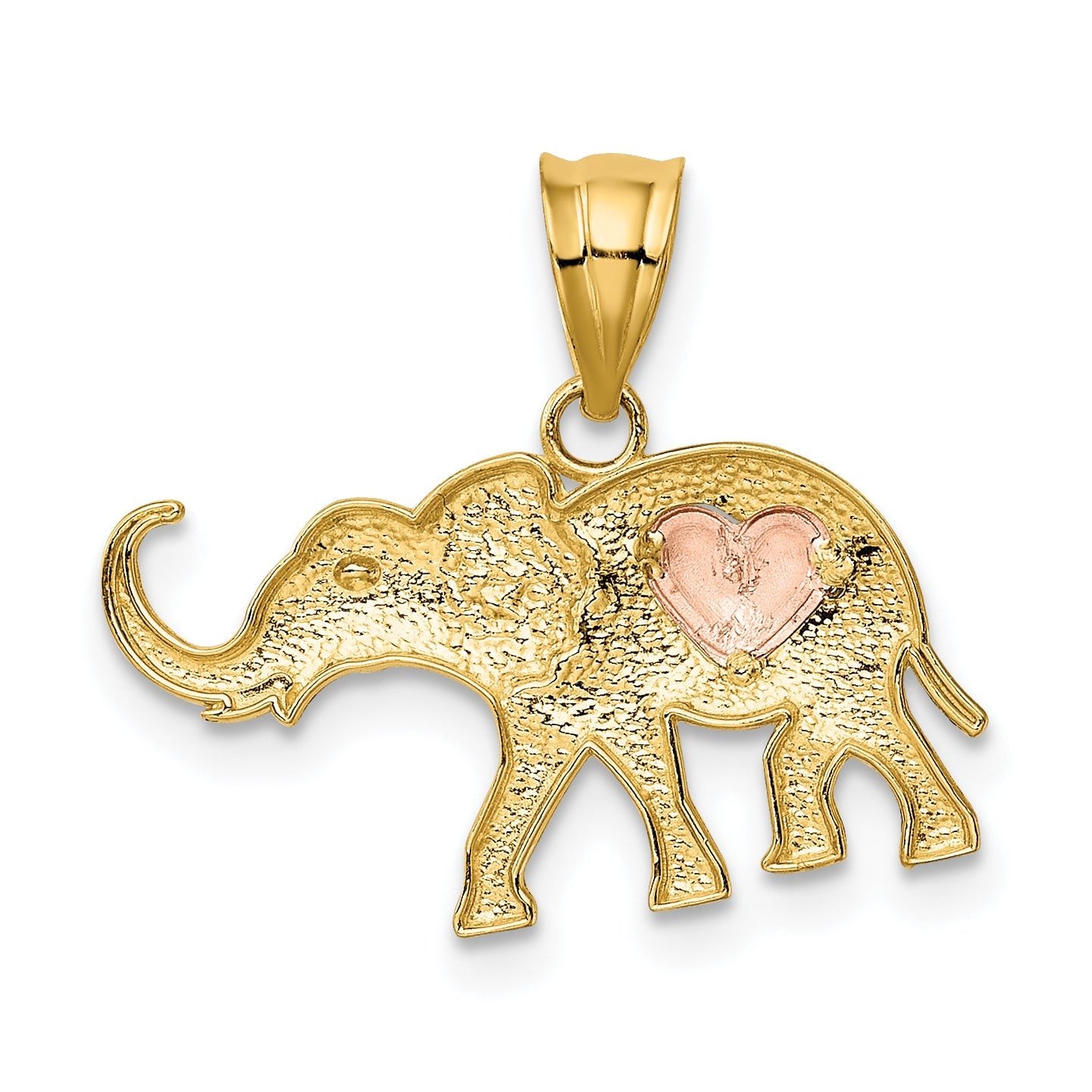 14K Two-Tone Gold Elephant Charm with Heart Elegant, Casted Design