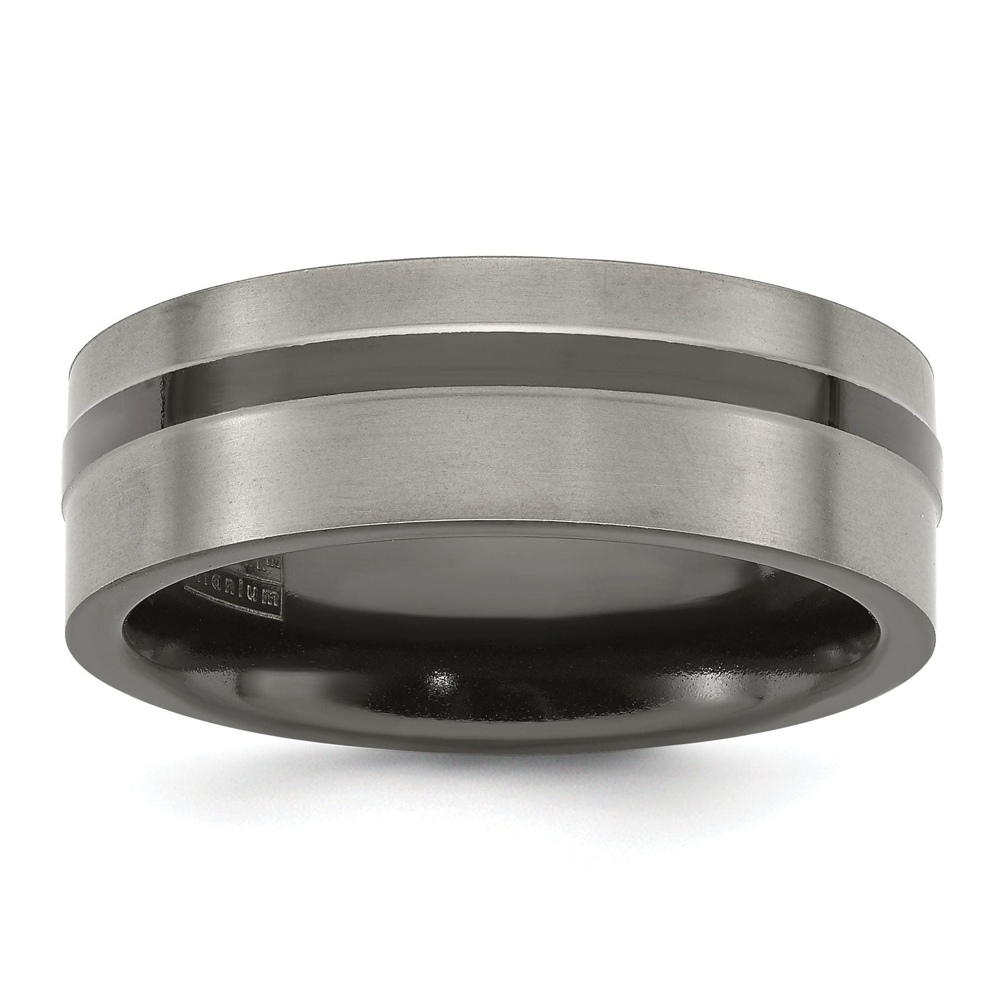 Edward Mirell Titanium Black Ti Flat Cut Edge Grooved 8mm Band Main image
