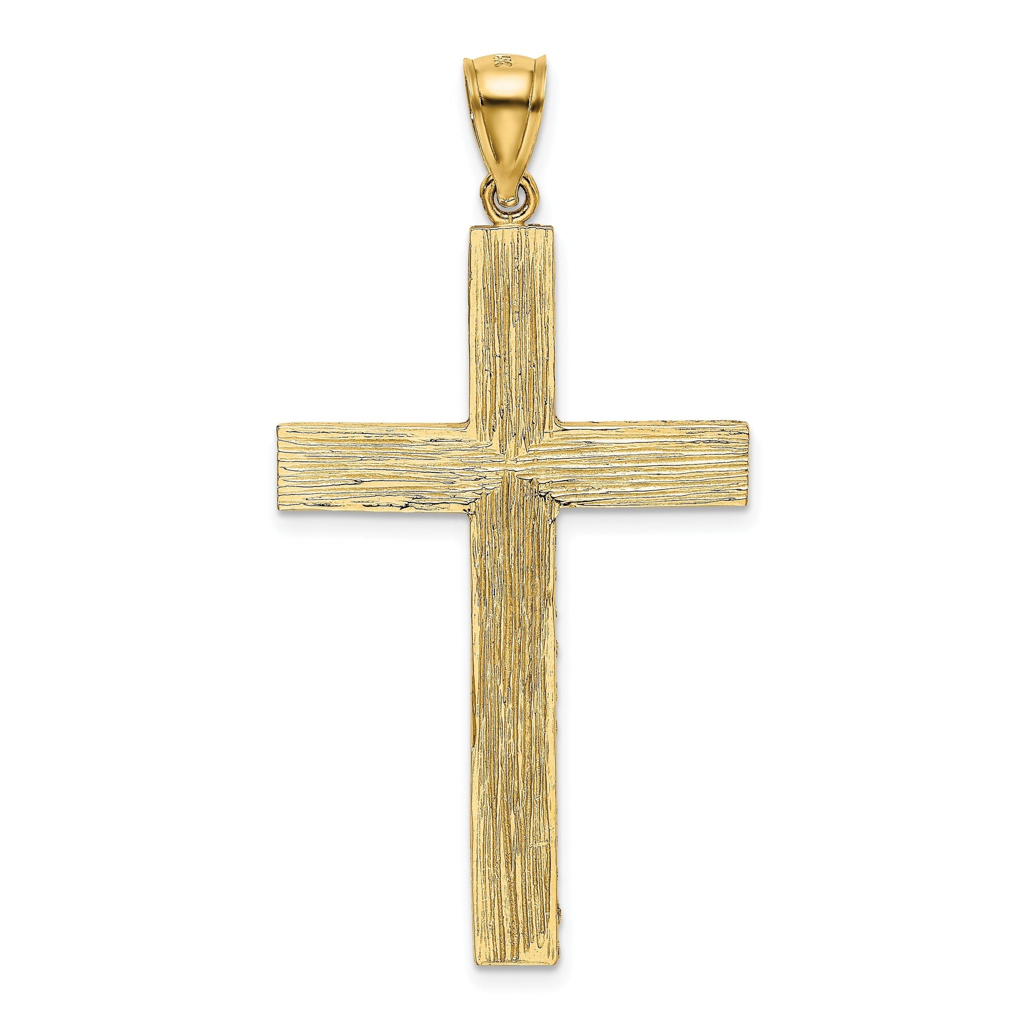 14K Gold Polished Diamond-Cut Latin Cross Pendant  Elegant Textured Design