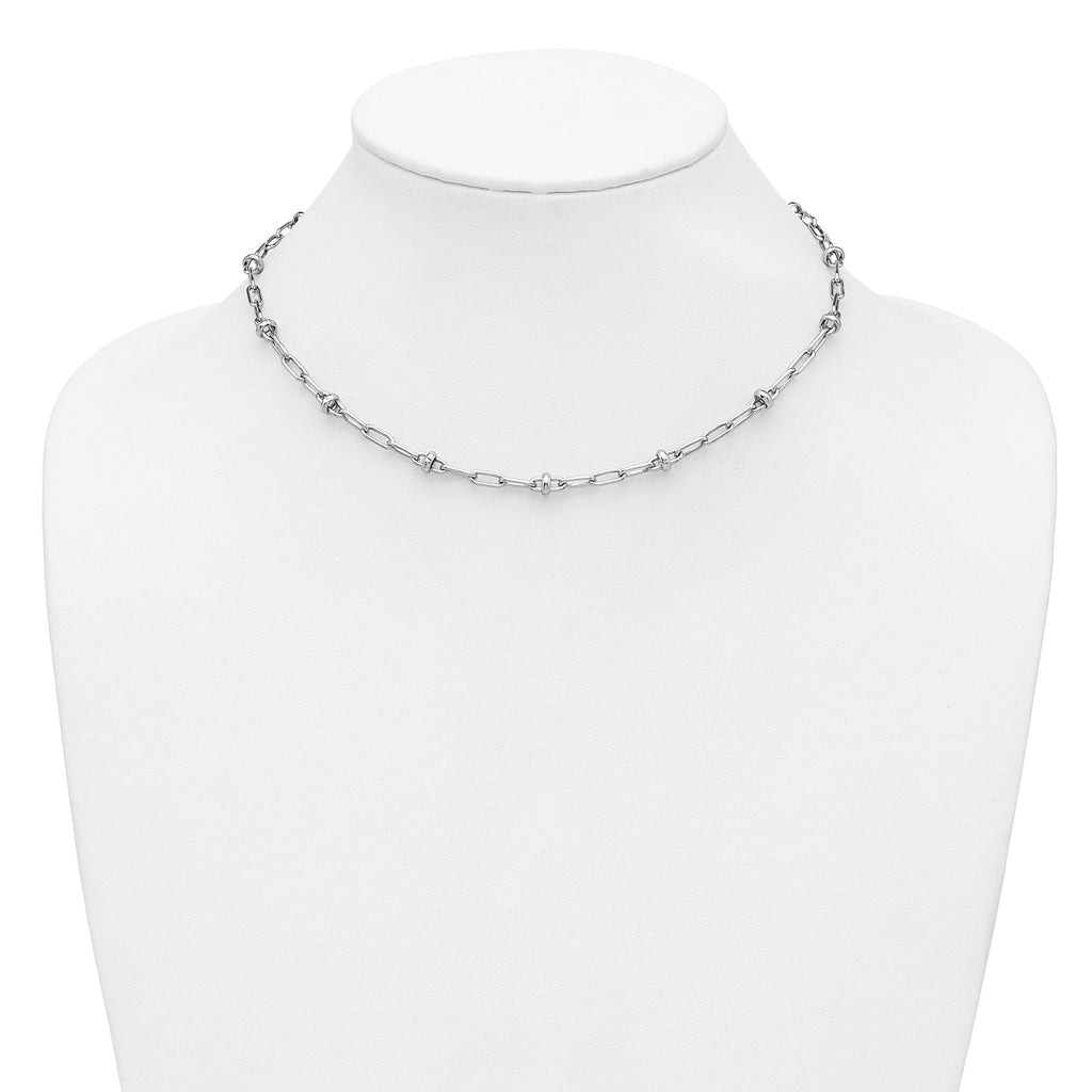 Sterling Silver RH-plated Polished Fancy Link w/2in ext. Necklace