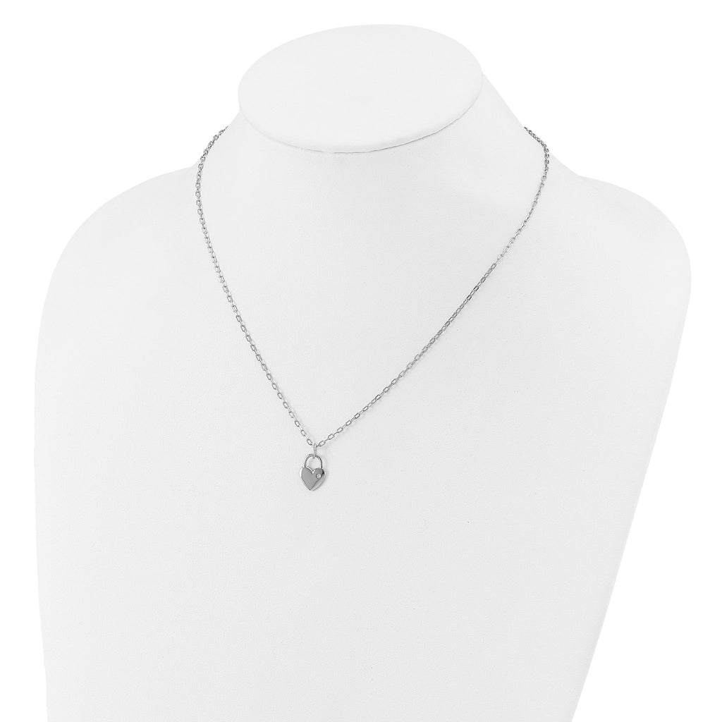Cheryl M Sterling Silver Rhodium-plated Polished CZ Heart Lock Necklace