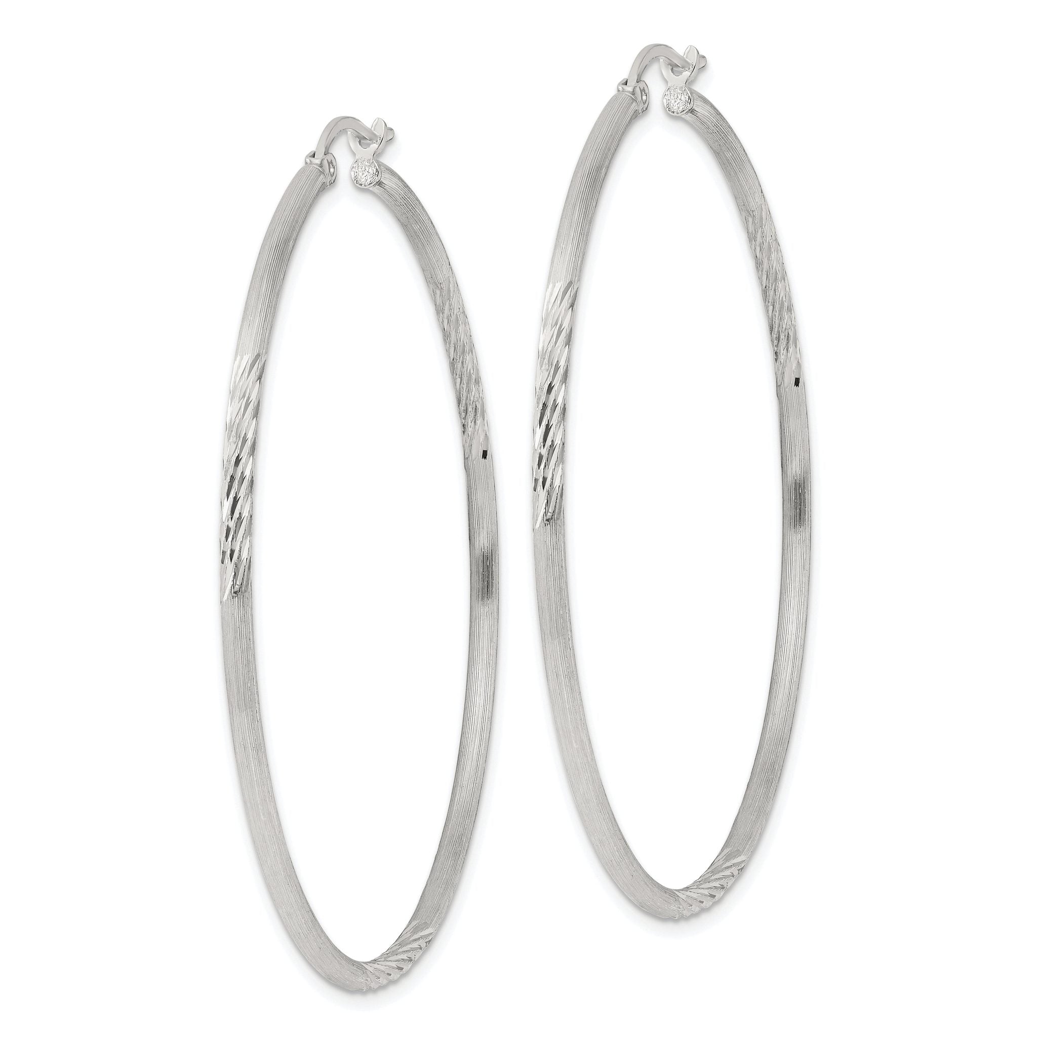 Sterling Silver 2mm Polished/Satin D/C Hoop Earrings Secondary image