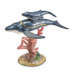 Luxury Giftware by Jere Pewter Bejeweled Crystals Gold-tone Enameled WYNN and WALLIS Blue Whale and Baby Trinket Box with Matching 18 Inch Necklace