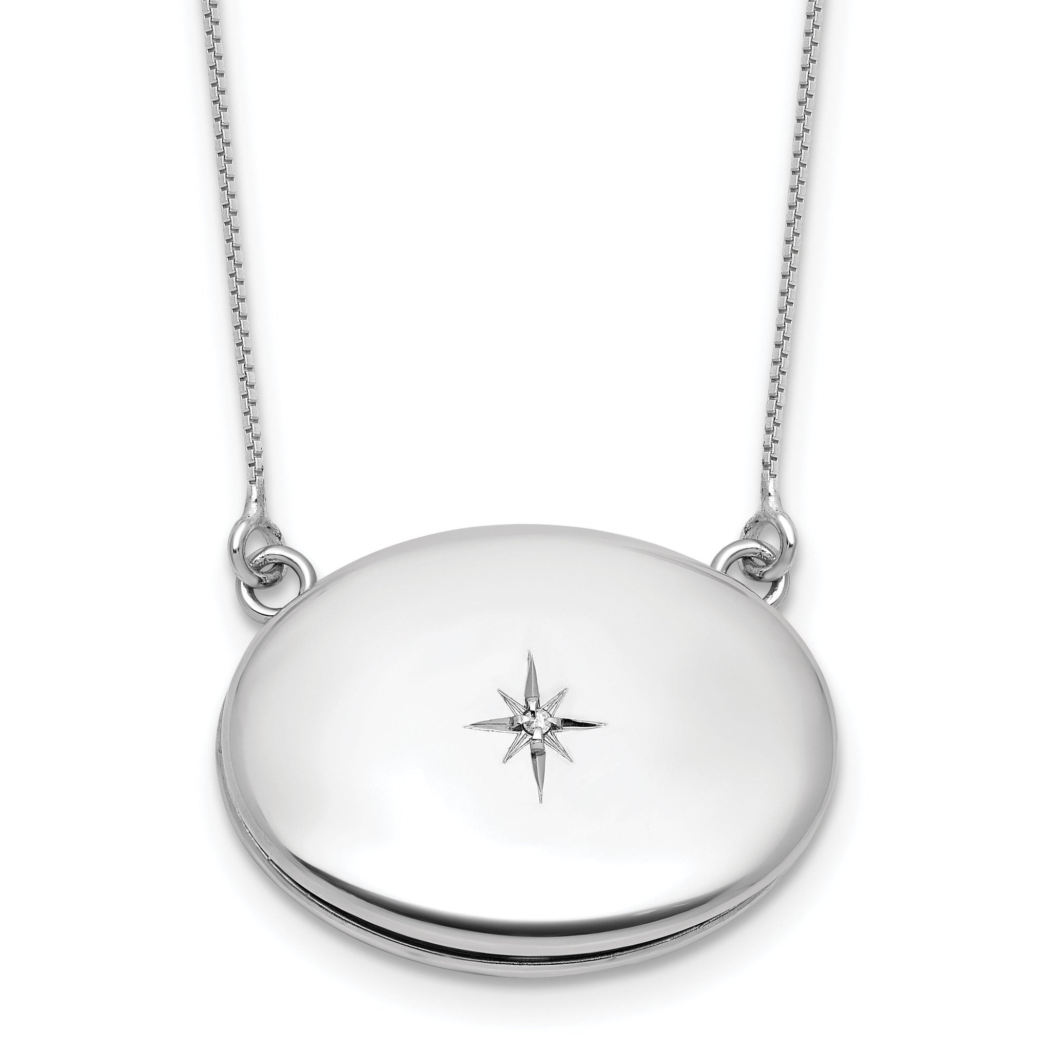 Sterling Silver Rhodium-plated Polished Front/Brushed Back 1/20 ct. Diamond 18.75 inch with 2 inch extension 20mm Oval Locket Necklace Main image