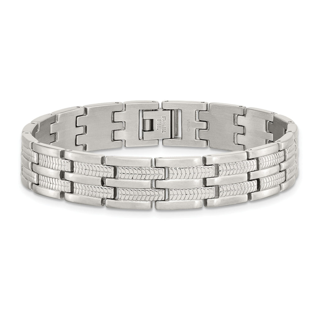 Stainless Steel Brushed Polished and Textured Link Bracelet for Men
