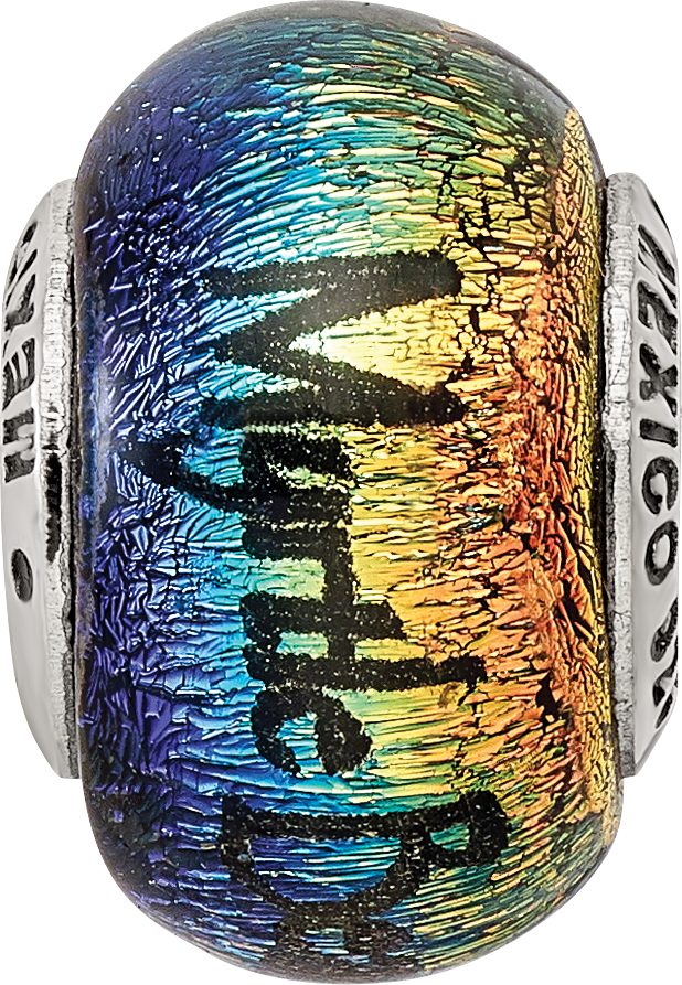 Sterling Silver 925 Dichroic Glass Bead with Vibrant Orange Accent