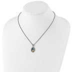 Shey Couture Sterling Silver Gold-tone Flash Gold-plated Antiqued Oval London Blue Topaz 18 inch Necklace