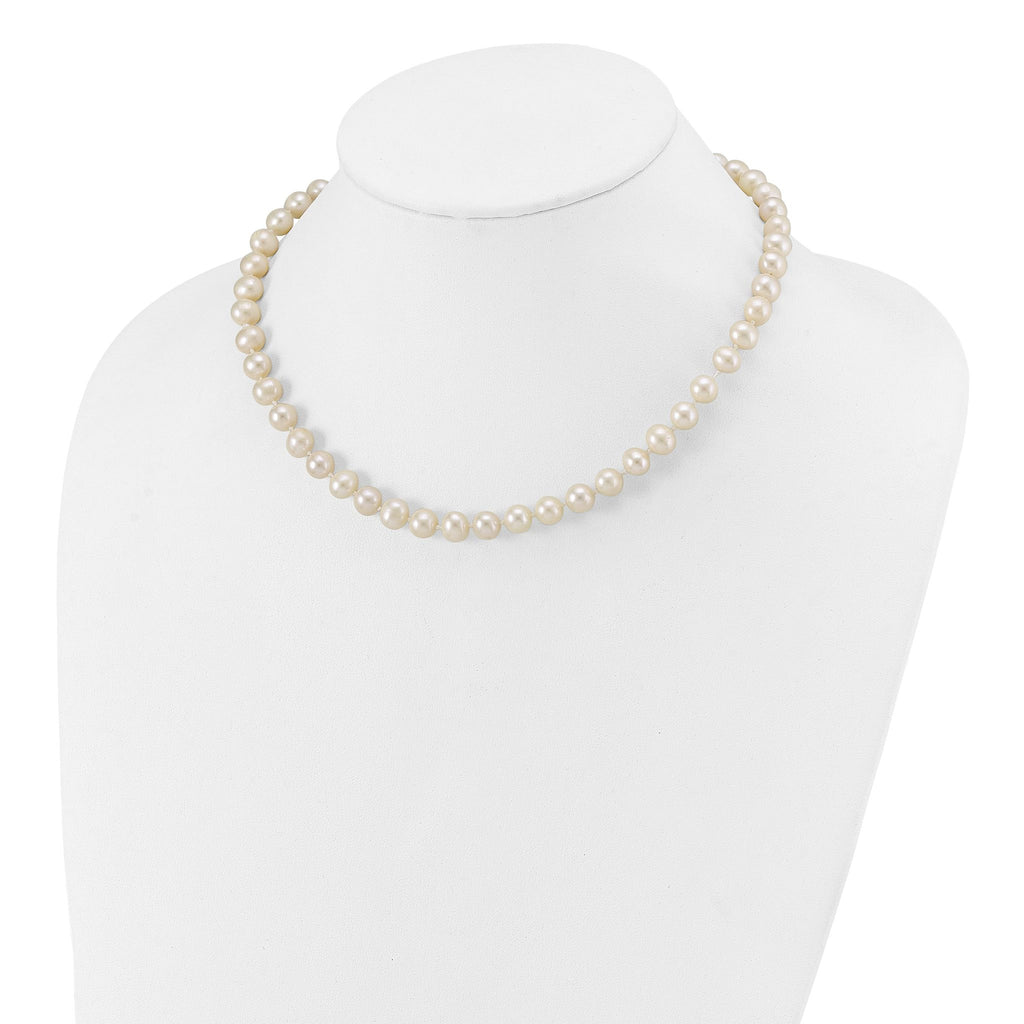 Sterling Silver Rhodium-plated 7-8mm White Near-Round Freshwater Cultured Pearl 7.25 inch Bracelet